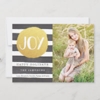 Modern Faux Gold Foil Stripes Joy kerstfoto