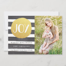 Modern Faux Gold Foil Stripes Joy kerstfoto