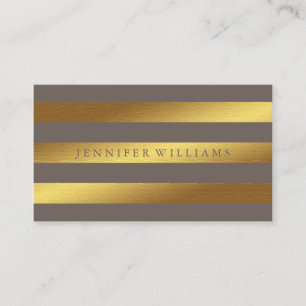 Modern Faux Gold Foil & Taupe Stripes Pattern Visitekaartje