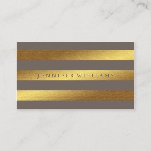 Modern Faux Gold Foil & Taupe Stripes Pattern Visitekaartje (Voorkant)