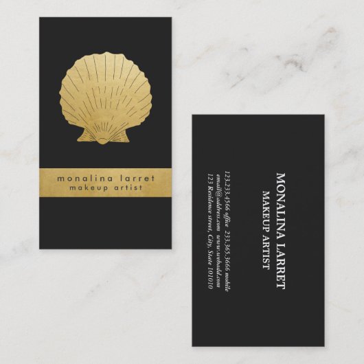 Modern Faux Gold Foil Zee Shell Visitekaartje (Voorkant / Achterkant)