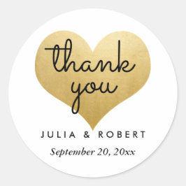 Modern Faux Gold Folie Hart Dank u Typografie Ronde Sticker