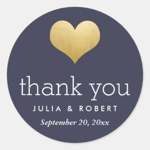 Modern Faux Gold Folie Hart Navy Blauw Dank u Ronde Sticker