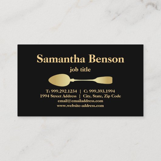 Modern Faux Gold Folie Lepel Catering Logo Zwart Visitekaartje (Achterkant)
