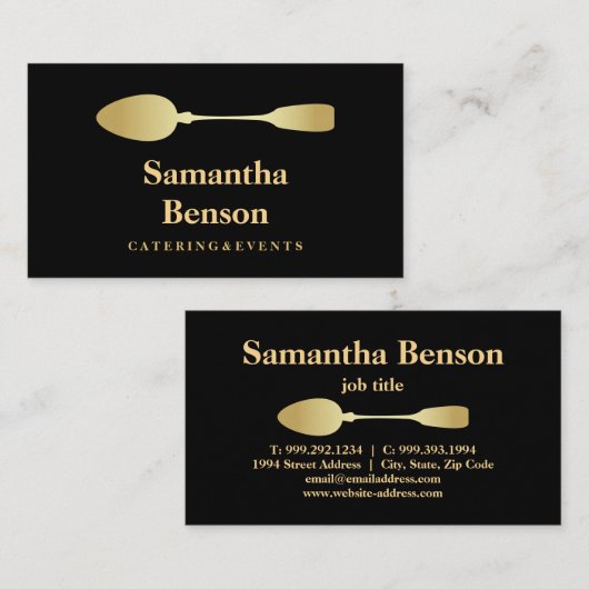 Modern Faux Gold Folie Lepel Catering Logo Zwart Visitekaartje (Voorkant / Achterkant)