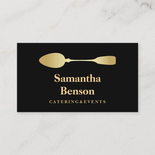 Modern Faux Gold Folie Lepel Catering Logo Zwart Visitekaartje (Voorkant)