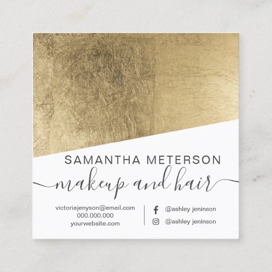 Modern faux Gold folie script schoonheidsmeisjes h Vierkante Visitekaartje (Achterkant)