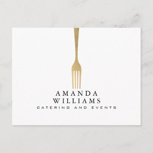 Modern Faux Gold Fork Catering Logo Briefkaart (Voorkant)