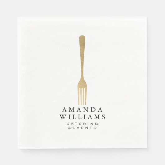Modern Faux Gold Fork Catering Logo II Servet (Voorkant)