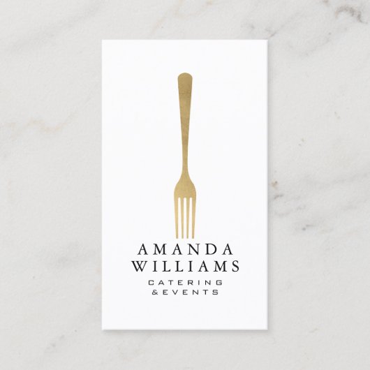 Modern Faux Gold Fork Catering Logo II Visitekaartje (Voorkant)