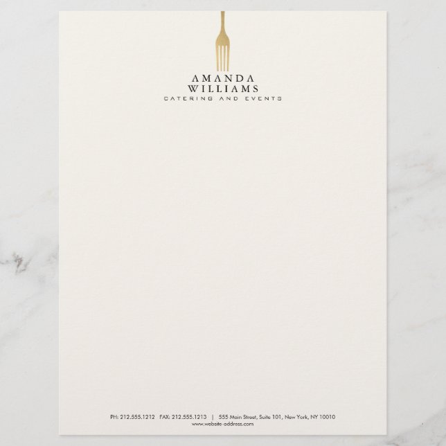 Modern Faux Gold Fork Catering Logo Ivory Briefhoofd (Voorkant)