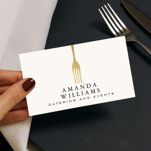 Modern Faux Gold Fork Catering Logo Ivory Visitekaartje