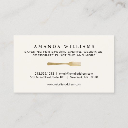Modern Faux Gold Fork Catering Logo Ivory Visitekaartje (Achterkant)
