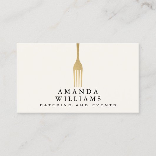Modern Faux Gold Fork Catering Logo Ivory Visitekaartje (Voorkant)