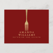 Modern Faux Gold Fork Catering Logo on Red Briefkaart (Voorkant)