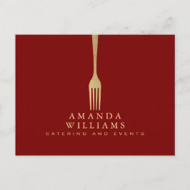 Modern Faux Gold Fork Catering Logo on Red Briefkaart