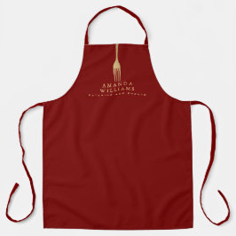 Modern Faux Gold Fork Catering Logo on Red Schort