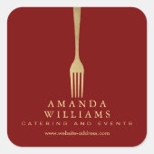 Modern Faux Gold Fork Catering Logo on Red Vierkante Sticker (Voorkant)