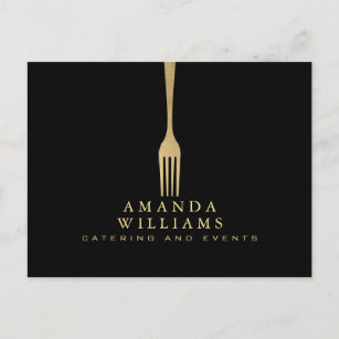 Modern Faux Gold Fork Catering Logo op zwart Briefkaart