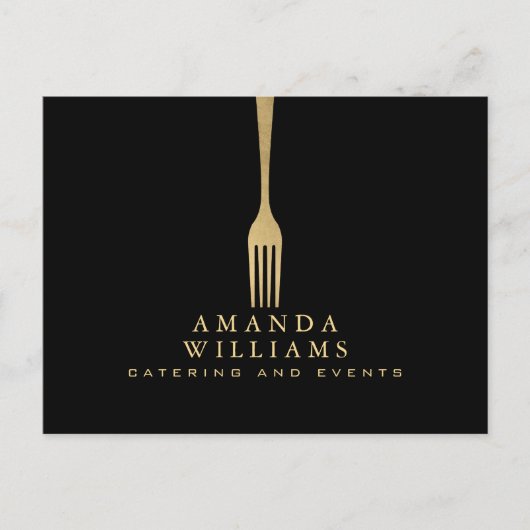 Modern Faux Gold Fork Catering Logo op zwart Briefkaart (Voorkant)