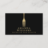 Modern Faux Gold Fork Catering Logo op zwart Visitekaartje (Voorkant)