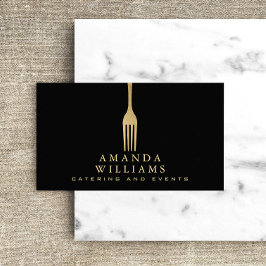 Modern Faux Gold Fork Catering Logo op zwart Visitekaartje