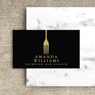 Modern Faux Gold Fork Catering Logo op zwart Visitekaartje