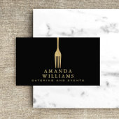Modern Faux Gold Fork Catering Logo op zwart Visitekaartje