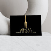 Modern Faux Gold Fork Catering Logo op zwart Visitekaartje