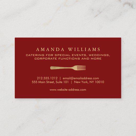 Modern Faux Gold Fork Catering Logo Red Vertical Visitekaartje (Achterkant)