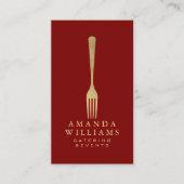 Modern Faux Gold Fork Catering Logo Red Vertical Visitekaartje (Voorkant)