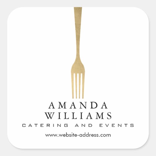 Modern Faux Gold Fork Catering Logo Vierkante Sticker (Voorkant)