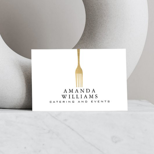 Modern Faux Gold Fork Catering Logo Visitekaartje