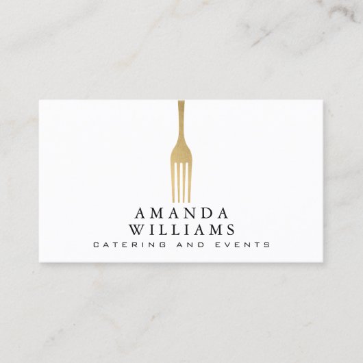 Modern Faux Gold Fork Catering Logo Visitekaartje (Voorkant)