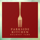 Modern Faux Gold Fork Restaurant Logo on Red Raamsticker (Vel 3)