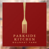 Modern Faux Gold Fork Restaurant Logo on Red Raamsticker (Vel 2)