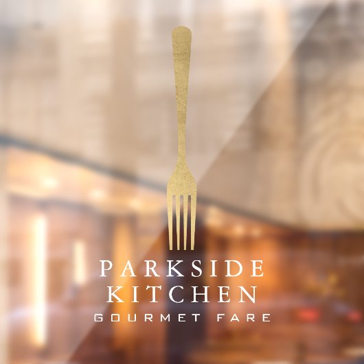 Modern Faux Gold Fork Restaurant Logo Transparant Raamsticker (Vel 2)