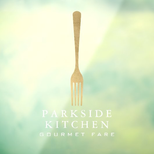 Modern Faux Gold Fork Restaurant Logo Transparant Raamsticker (Vel 3)
