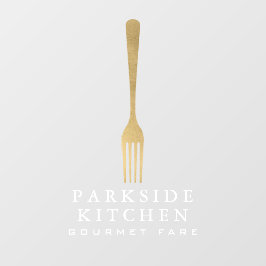 Modern Faux Gold Fork Restaurant Logo Transparant Raamsticker