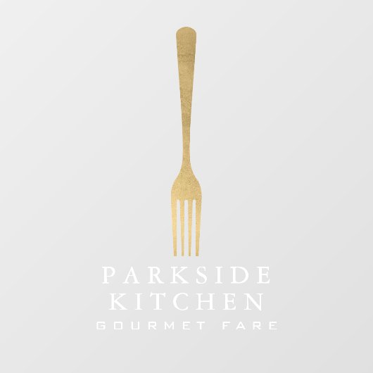 Modern Faux Gold Fork Restaurant Logo Transparant Raamsticker (Vel)