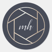 Modern Faux Gold Fotografe Monogram Logo Ronde Sticker (Voorkant)