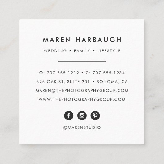 Modern Faux Gold Fotografe Monogram Logo Vierkante Visitekaartje (Achterkant)