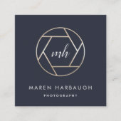 Modern Faux Gold Fotografe Monogram Logo Vierkante Visitekaartje (Voorkant)