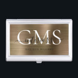 Modern Faux Gold geborsteld metaal 3 Monogram Scri Visitekaarthouder<br><div class="desc">Modern Klassiek Faux Geel Geborsteld Metalen Monogram Script Business Card Case</div>