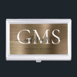 Modern Faux Gold geborsteld metaal 3 Monogram Scri Visitekaarthouder<br><div class="desc">Modern Klassiek Faux Geel Geborsteld Metalen Monogram Script Business Card Case</div>
