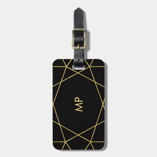 Modern Faux Gold Geometric Design met Monogram Bagagelabel (Voorkant verticaal)