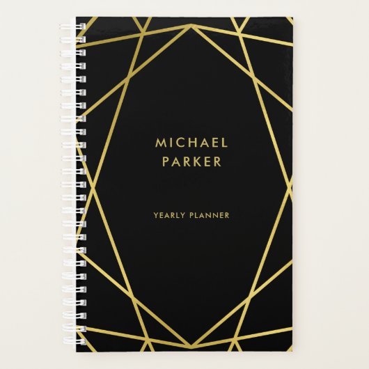 Modern Faux Gold Geometric op zwart Planner (Voorkant)