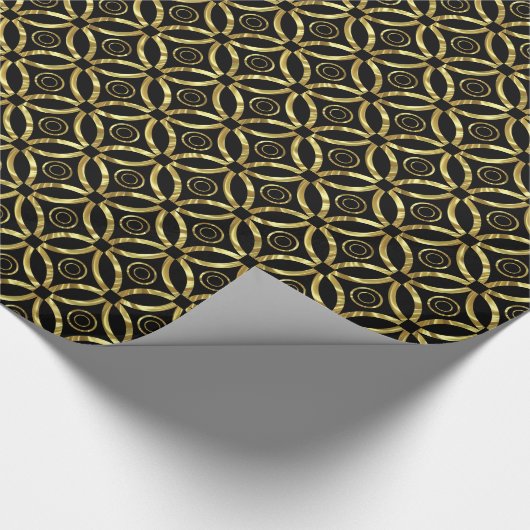 Modern Faux Gold Geometric Pattern op Black Cadeaupapier (Hoek)