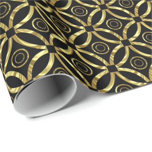 Modern Faux Gold Geometric Pattern op Black Cadeaupapier