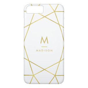 Modern Faux Gold Geometric Pattern op White iPhone 8/7 Plus Hoesje